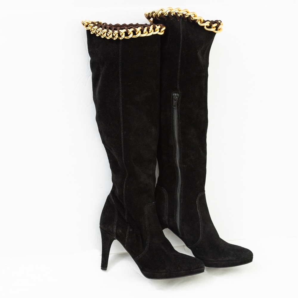 Italian suede leather boot heeled knee high boot black Carisma 6.5